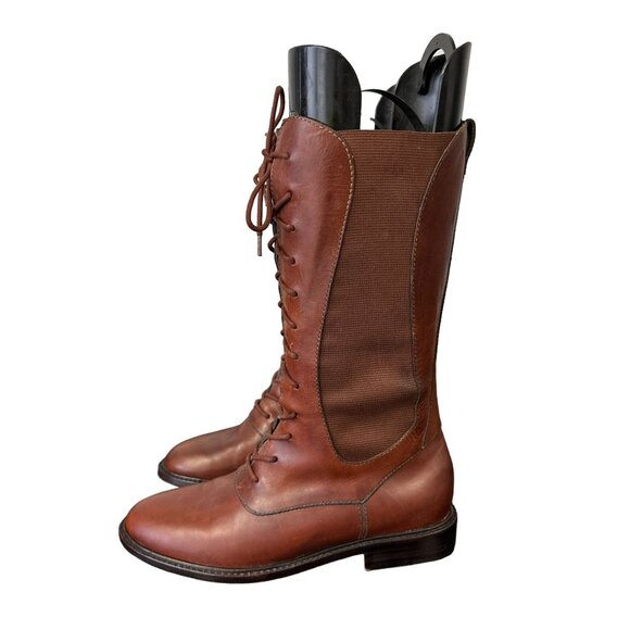 Vtg Y2k Cole Haan Country Lace-up Mid-calf Boots Red Brown Leather Size 6.5 - Picture 1 of 8